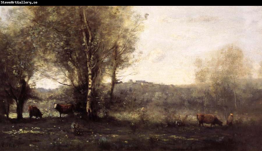 Jean Baptiste Camille  Corot Three Cows at the Pond